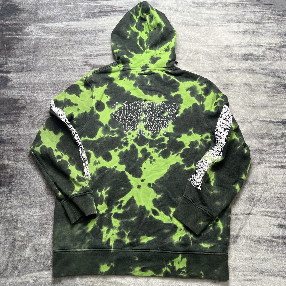Lurking Class Men's Green/Black Tie-Dye Skull Graphic Pullover Hoodie L